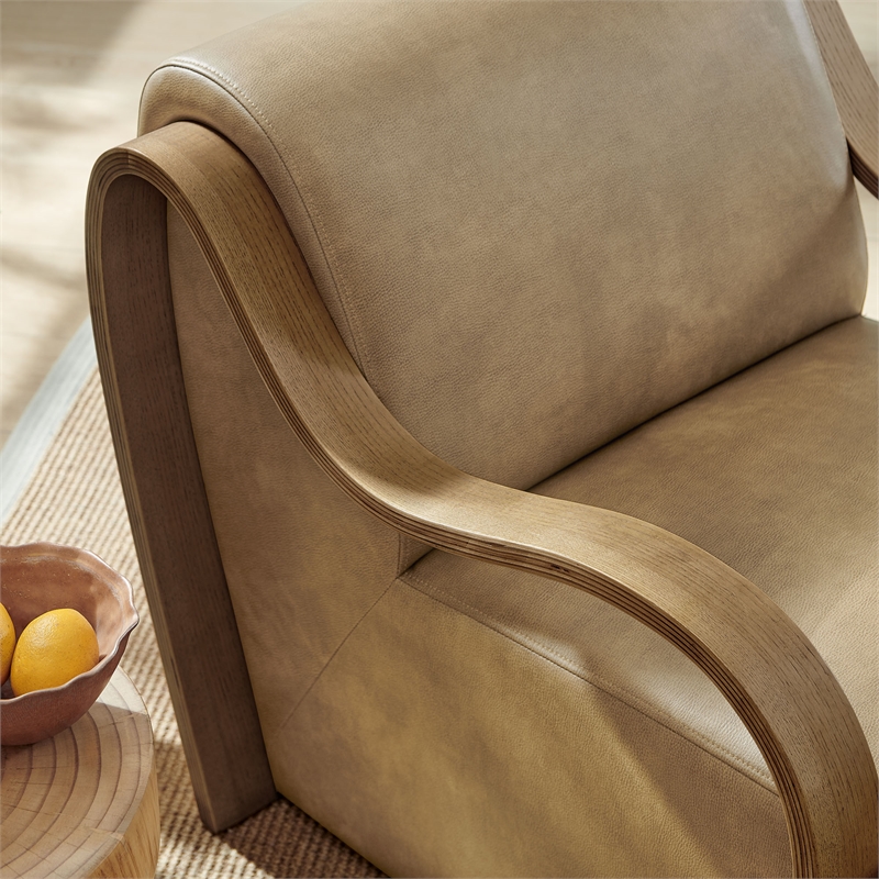 Maklaine Contemporary Vegan Leather Accent Armchair in Toast
