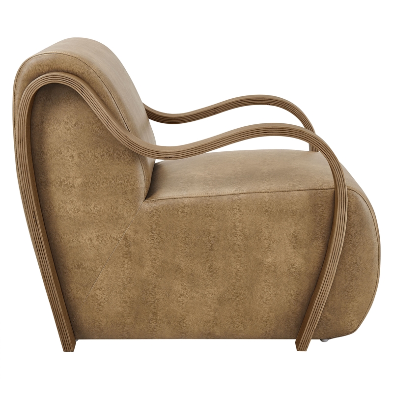Maklaine Contemporary Vegan Leather Accent Armchair in Toast