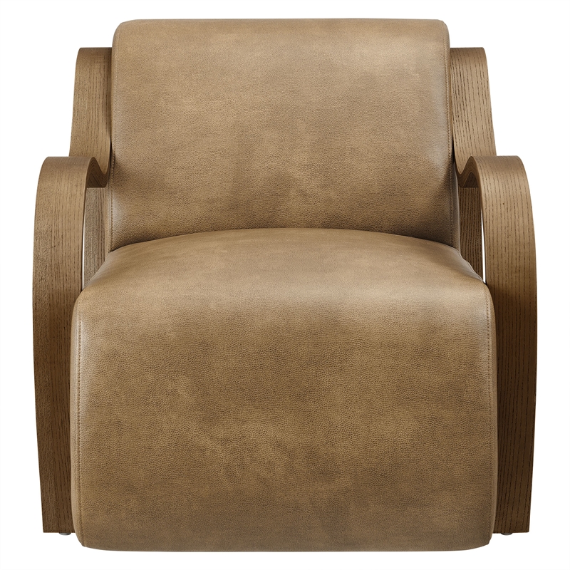 Maklaine Contemporary Vegan Leather Accent Armchair in Toast