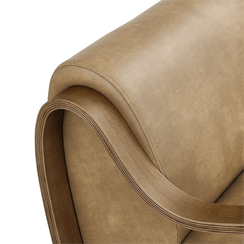Maklaine Contemporary Vegan Leather Accent Armchair in Toast