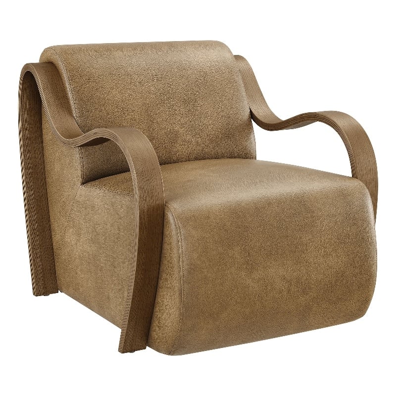 Maklaine Contemporary Vegan Leather Accent Armchair in Toast