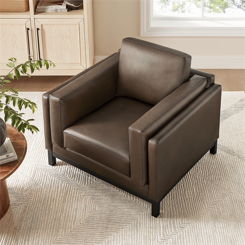 Maklaine Modern / Contemporary Vegan Leather Armchair in Brown