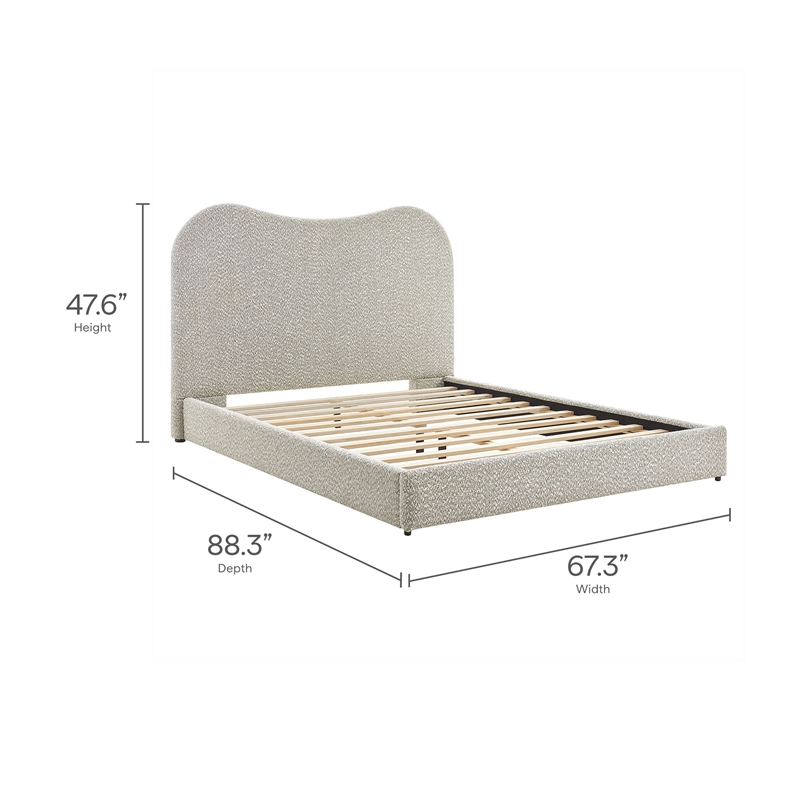 Maklaine Contemporary Curved Padded Headboard Boucle Queen Platform Bed in Gray