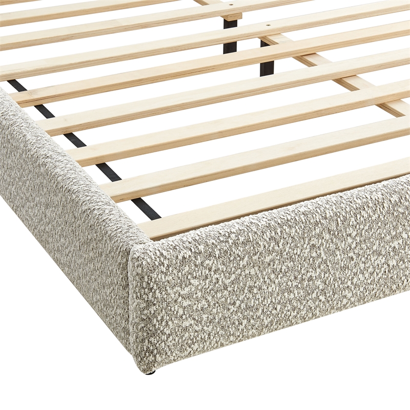 Maklaine Contemporary Curved Padded Headboard Boucle Queen Platform Bed in Gray