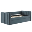 Maklaine Channel Tufted Performance Velvet Twin Daybed With Trundle in Blue