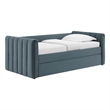 Maklaine Channel Tufted Performance Velvet Twin Daybed With Trundle in Blue
