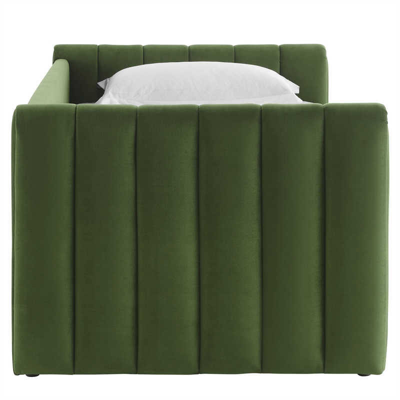 Maklaine Channel Tufted Performance Velvet Twin Daybed With Trundle in Green