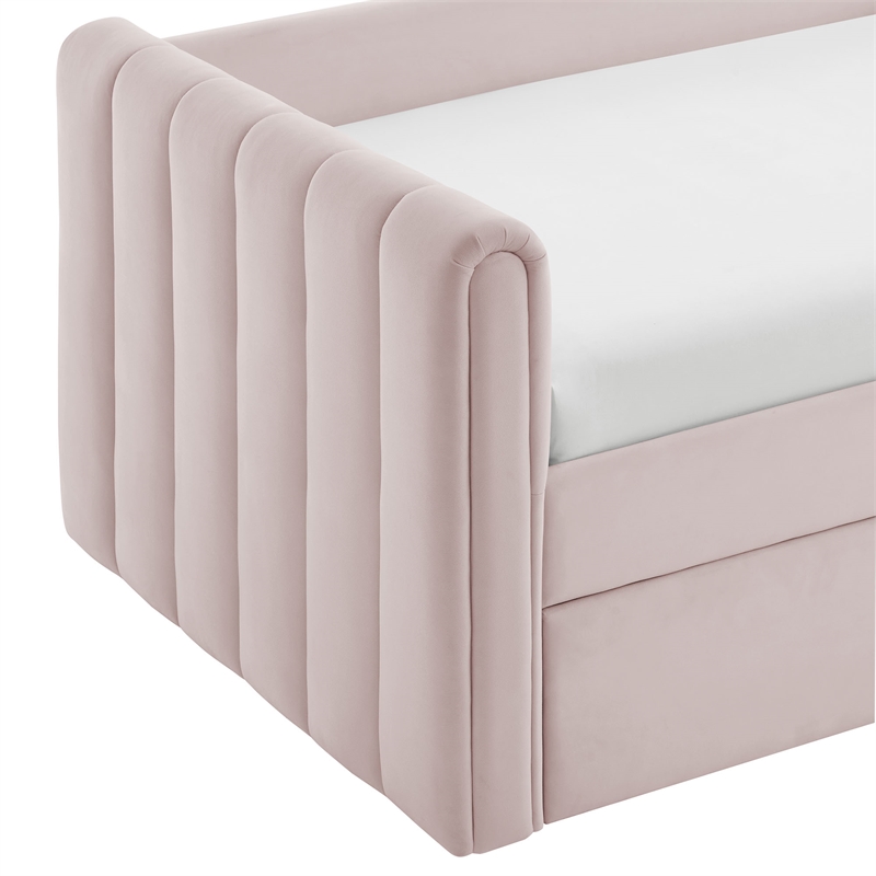 Maklaine Channel Tufted Performance Velvet Twin Daybed With Trundle in Red