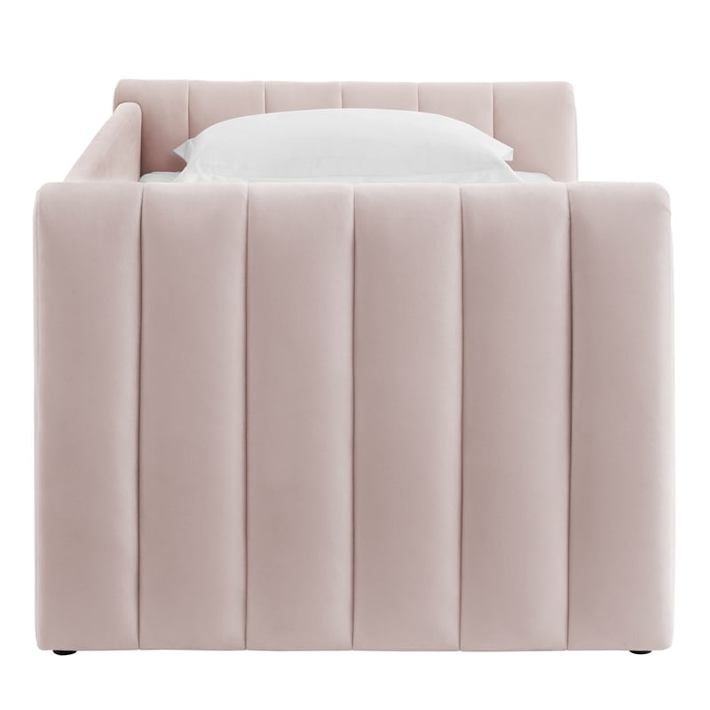 Maklaine Channel Tufted Performance Velvet Twin Daybed With Trundle in Red