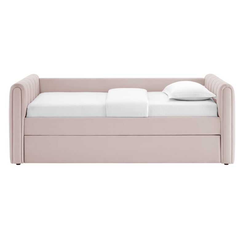 Maklaine Channel Tufted Performance Velvet Twin Daybed With Trundle in Red