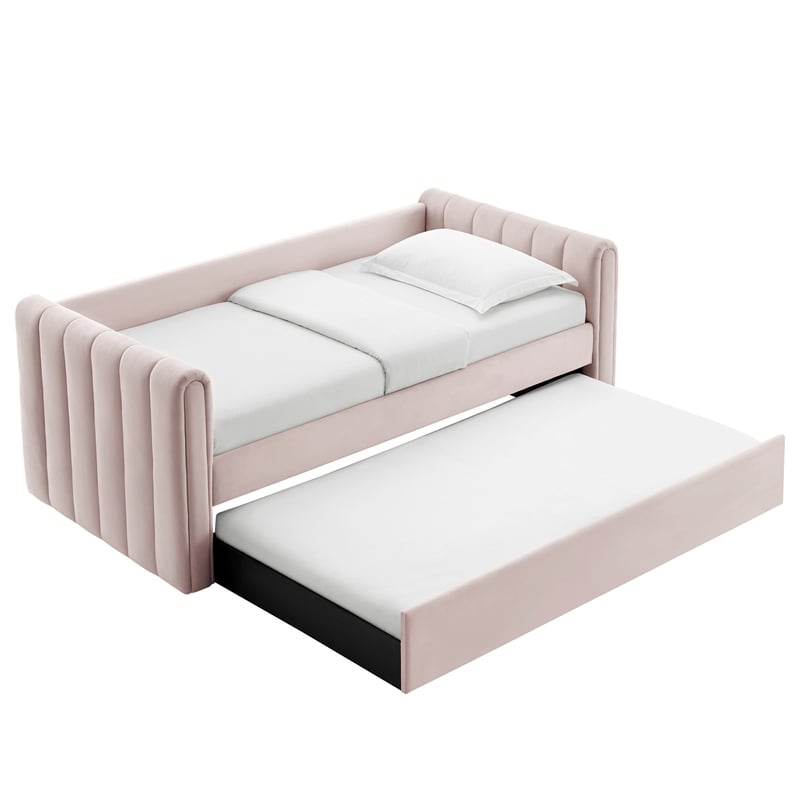 Maklaine Channel Tufted Performance Velvet Twin Daybed With Trundle in Red