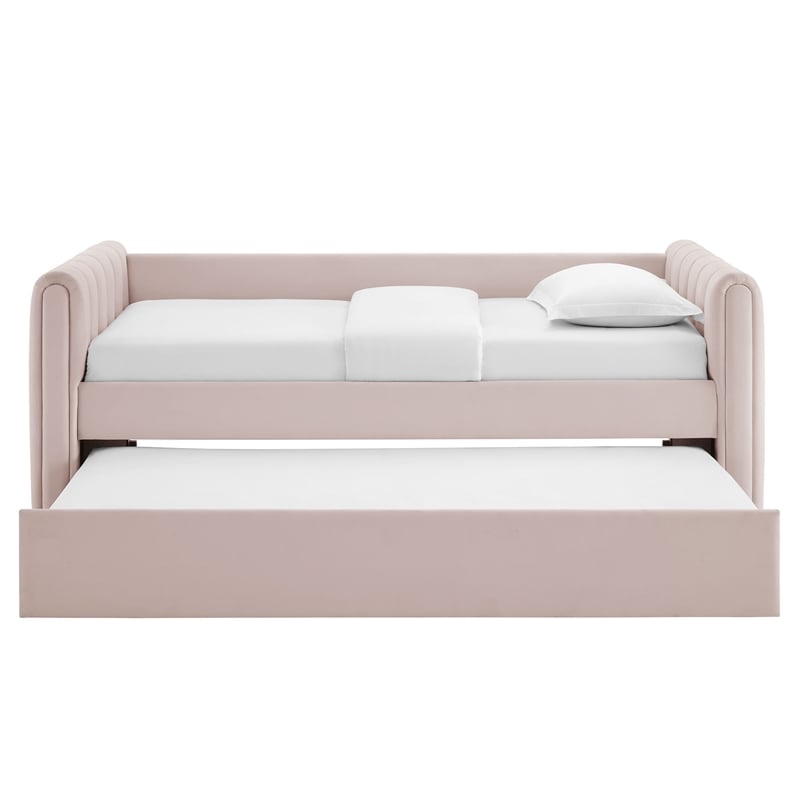 Maklaine Channel Tufted Performance Velvet Twin Daybed With Trundle in Red