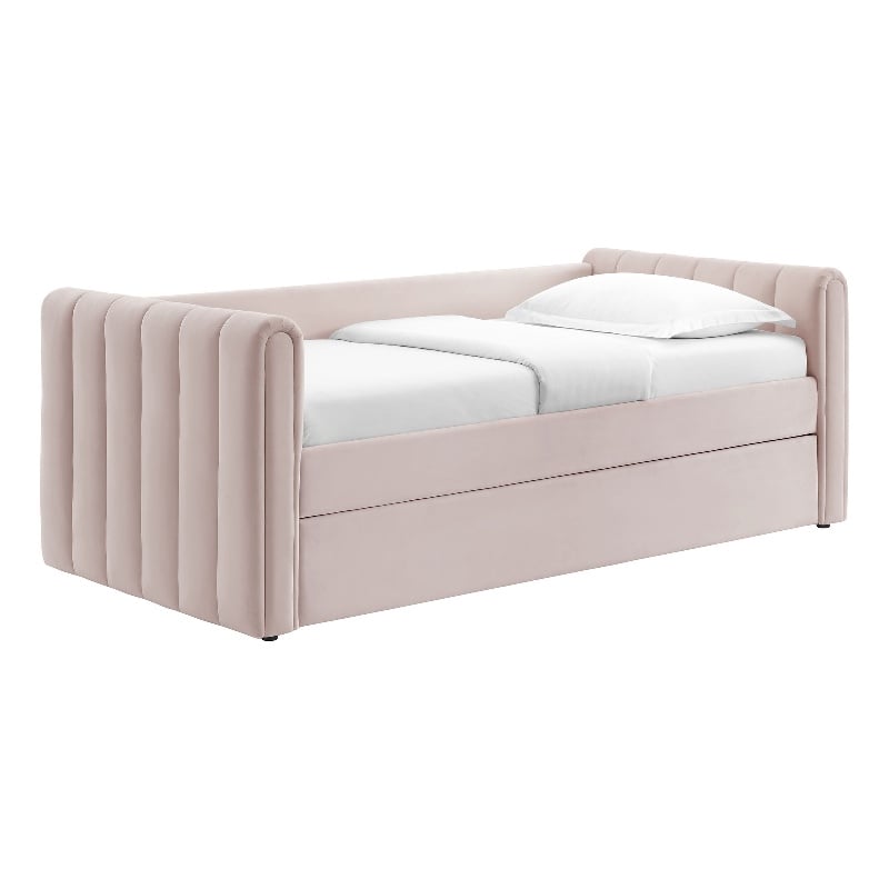 Maklaine Channel Tufted Performance Velvet Twin Daybed With Trundle in Red