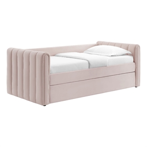 Maklaine Channel Tufted Performance Velvet Twin Daybed With Trundle in Red