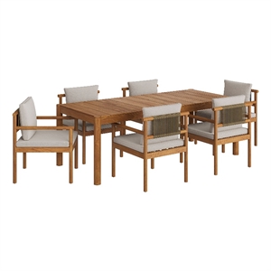 Maklaine 7-Piece Outdoor Patio Teak Wood Dining Set in Natural Sail
