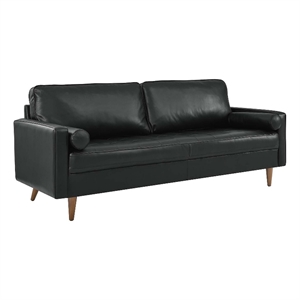 Maklaine Contemporary 81&quot Top Grain Leather Sofa in Black Finish