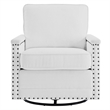 Maklaine Contemporary Upholstered Fabric Swivel Chair in White
