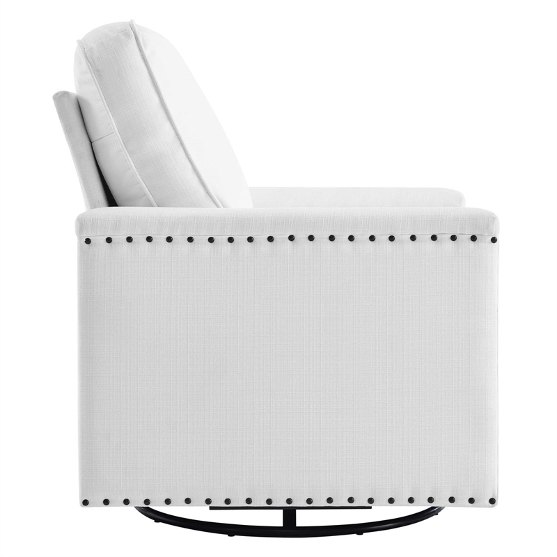 Maklaine Contemporary Upholstered Fabric Swivel Chair in White