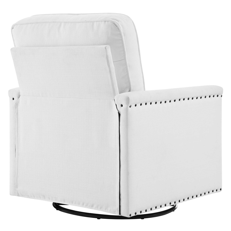 Maklaine Contemporary Upholstered Fabric Swivel Chair in White