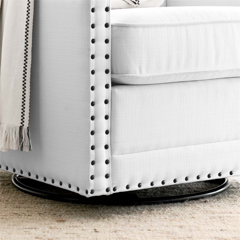 Maklaine Contemporary Upholstered Fabric Swivel Chair in White