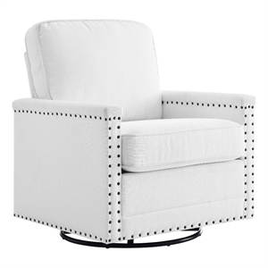 Maklaine Contemporary Upholstered Fabric Swivel Chair in White