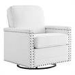 Maklaine Contemporary Upholstered Fabric Swivel Chair in White