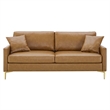 Maklaine Contemporary Faux Leather Upholstered Sofa in Tan & Gold