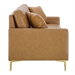 Maklaine Contemporary Faux Leather Upholstered Sofa in Tan & Gold