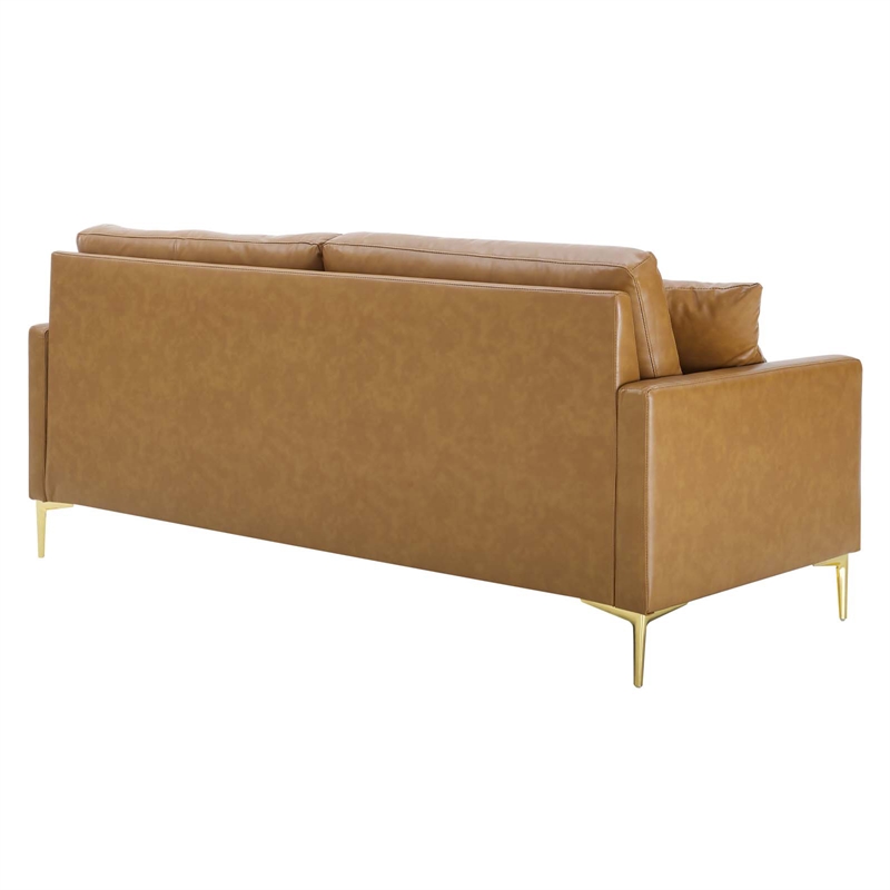 Maklaine Contemporary Faux Leather Upholstered Sofa in Tan & Gold