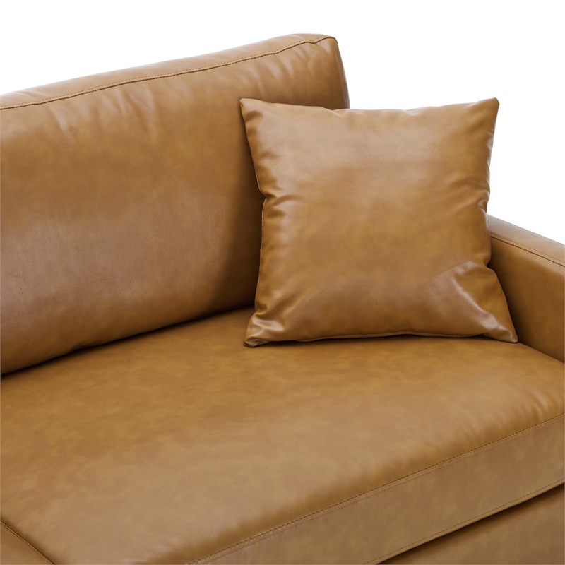 Maklaine Contemporary Faux Leather Upholstered Sofa in Tan & Gold
