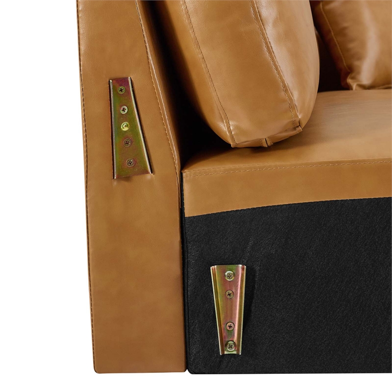 Maklaine Contemporary Faux Leather Upholstered Sofa in Tan & Gold