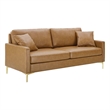 Maklaine Contemporary Faux Leather Upholstered Sofa in Tan & Gold