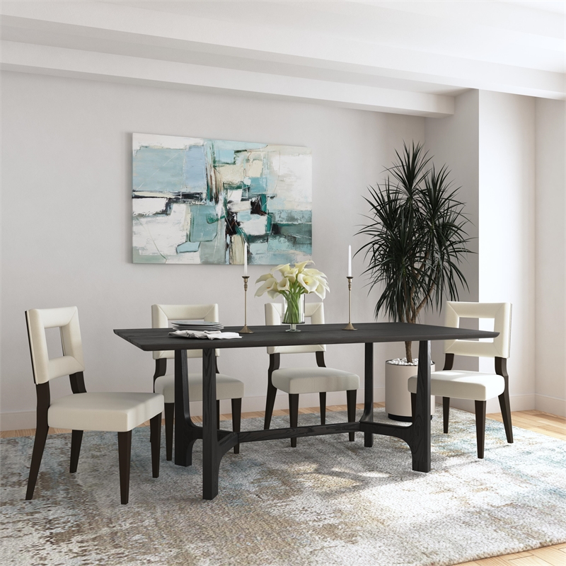 Maklaine Contemporary Rectangular Dining Table in Black Wood