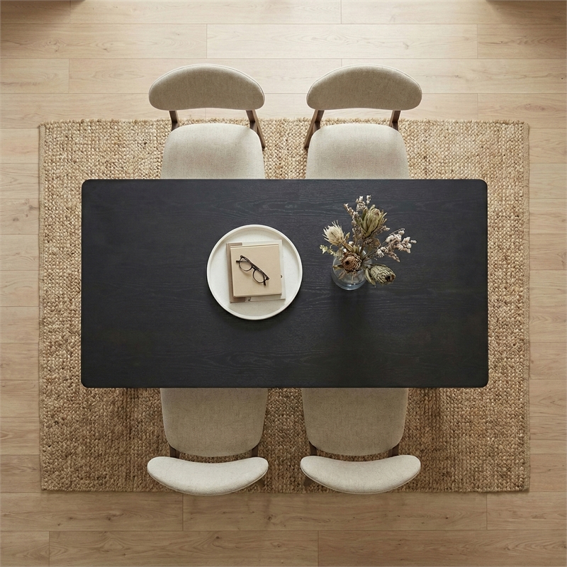 Maklaine Contemporary Rectangular Dining Table in Black Wood