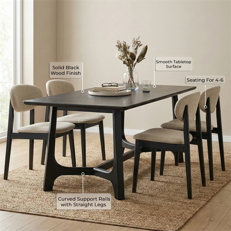 Maklaine Contemporary Rectangular Dining Table in Black Wood