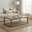 Maklaine Farmhouse Solid Wood Cocktail Table with Natural Cane Shelf