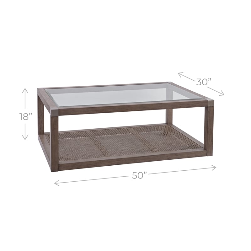 Maklaine Farmhouse Solid Wood Cocktail Table with Natural Cane Shelf