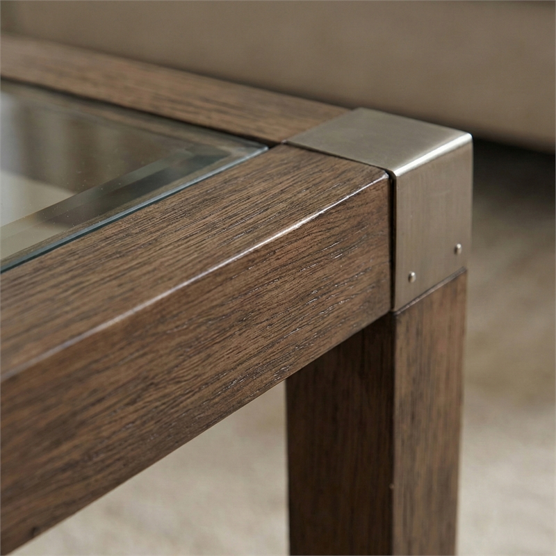 Maklaine Farmhouse Solid Wood End Table with Natural Cane Shelf