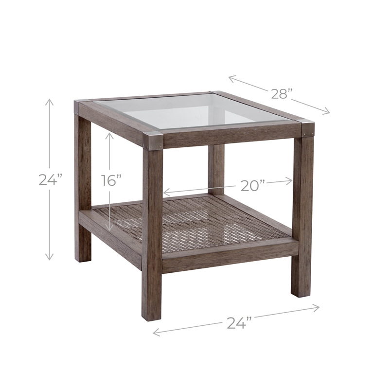 Maklaine Farmhouse Solid Wood End Table with Natural Cane Shelf