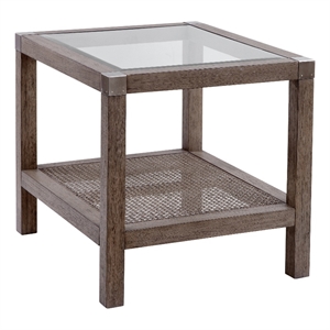Maklaine Farmhouse Solid Wood End Table with Natural Cane Shelf