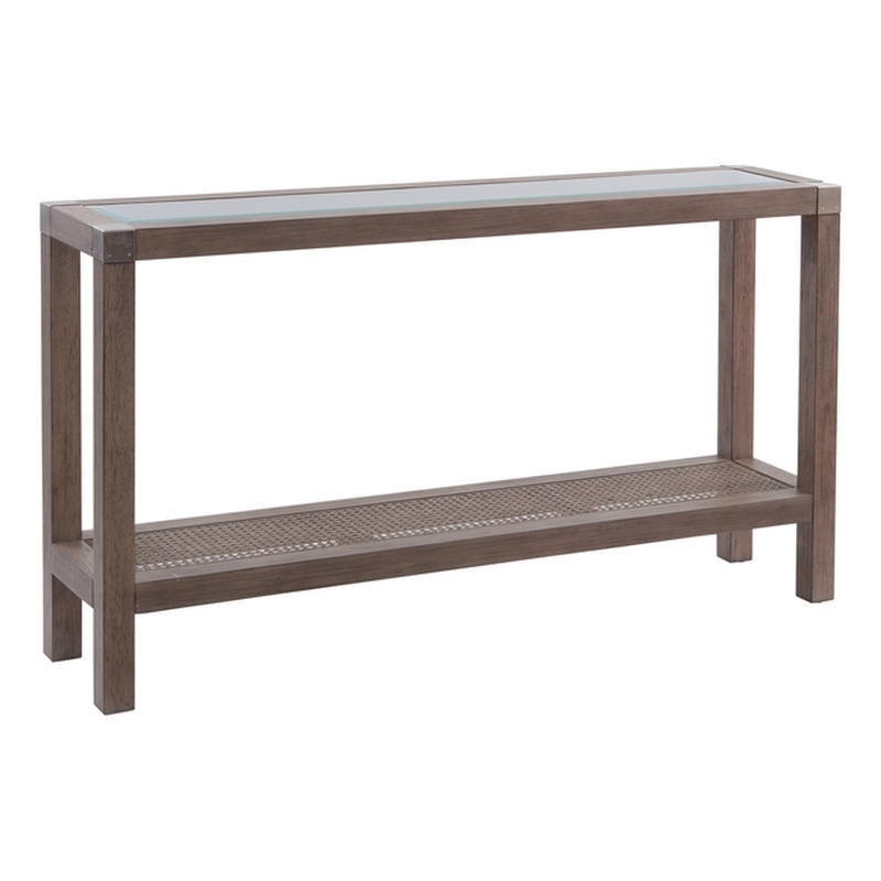 Maklaine Coastal Console Table in Natural Wire Brushed Mango Wood
