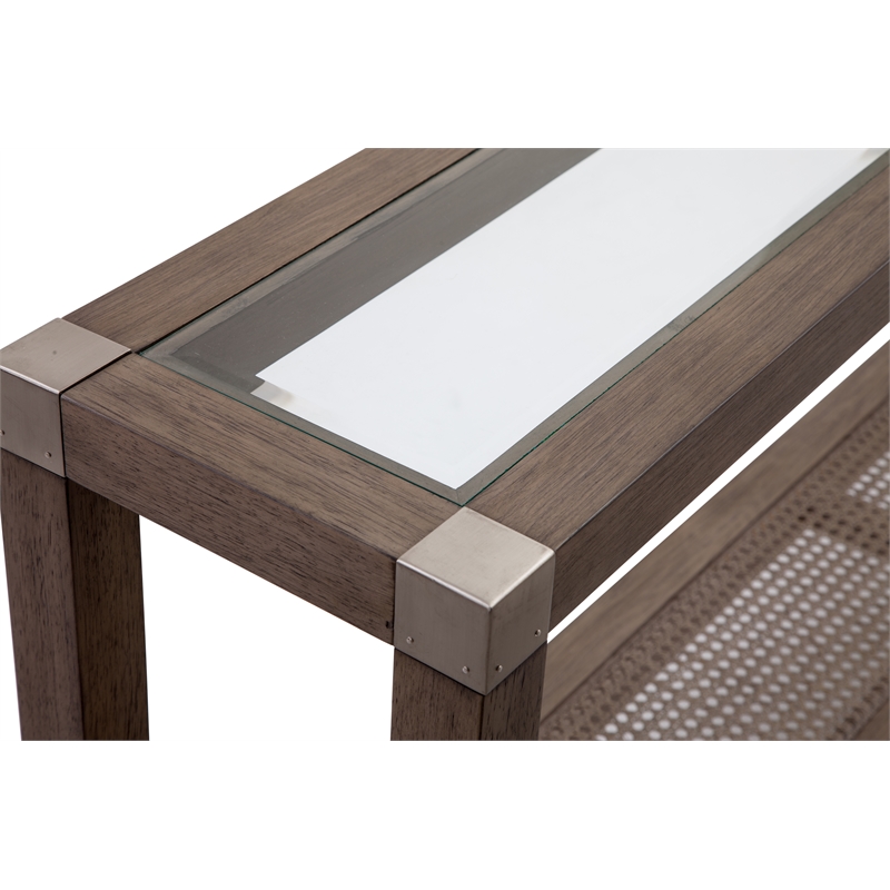 Maklaine Coastal Console Table in Natural Wire Brushed Mango Wood