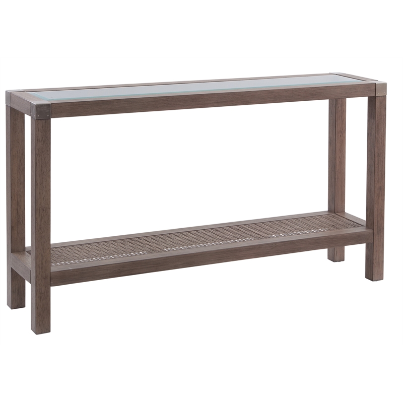 Maklaine Coastal Console Table in Natural Wire Brushed Mango Wood