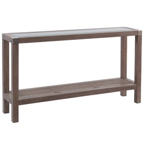 Maklaine Coastal Console Table in Natural Wire Brushed Mango Wood