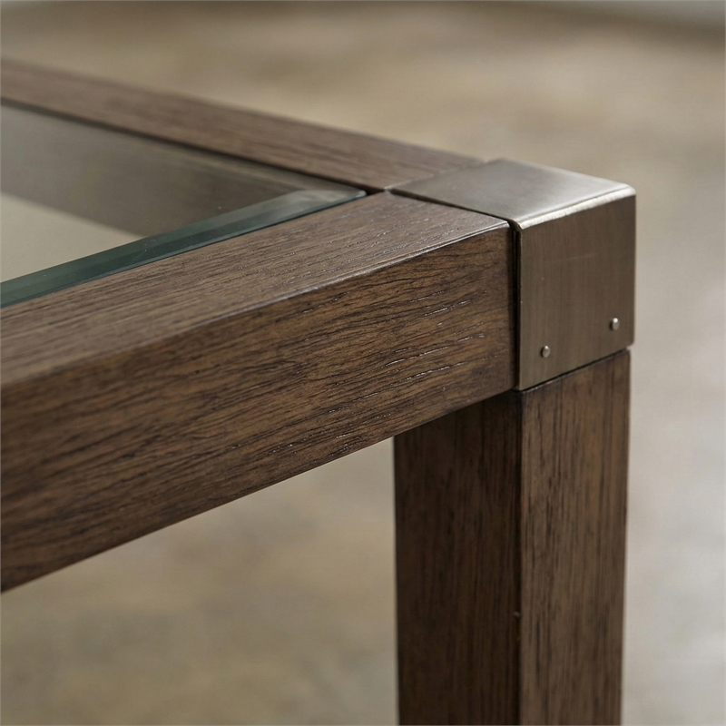 Maklaine Coastal Console Table in Natural Wire Brushed Mango Wood