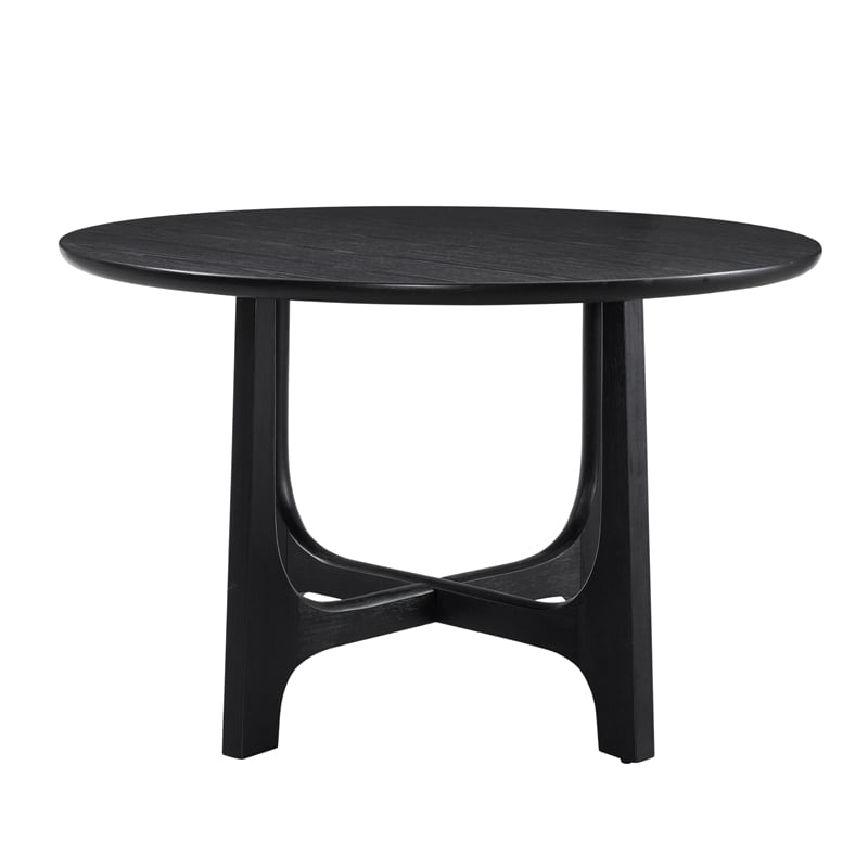 Maklaine Modern Round Tabletop Dining Table in Matte Black Wood