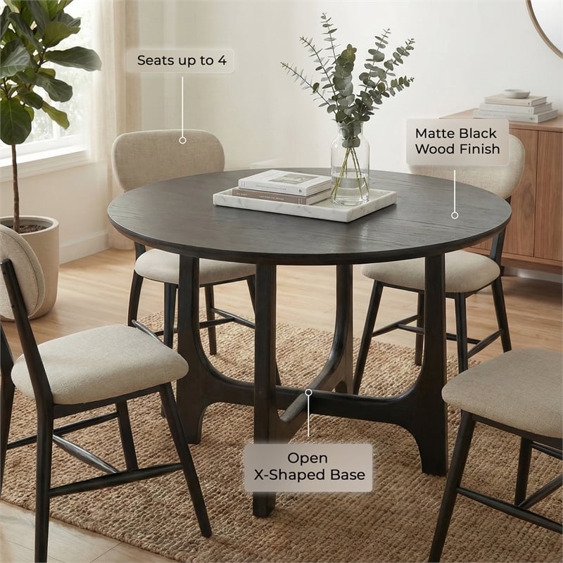 Maklaine Modern Round Tabletop Dining Table in Matte Black Wood