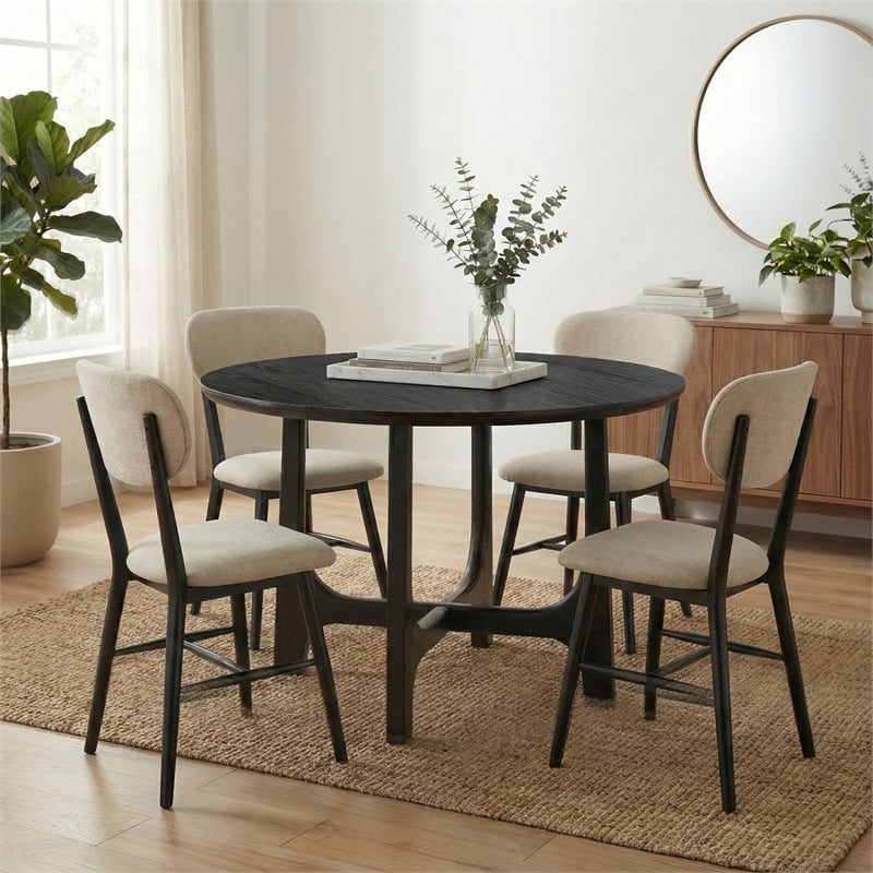 Maklaine Modern Round Tabletop Dining Table in Matte Black Wood