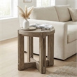 Maklaine Rustic Farmhouse Round Top End Table in Natural Mindi Wood