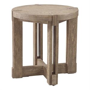 Maklaine Rustic Farmhouse Round Top End Table in Natural Mindi Wood